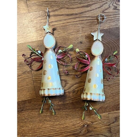 Round Top Collection 16" Hanging Metal Angel Bell Christmas Ornament Set - Picture 1 of 4